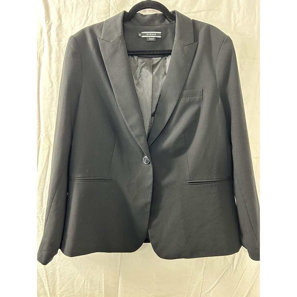 Basque Womans Blazer Jacket Size 18 Black  1 Button Long‎ Sleeve